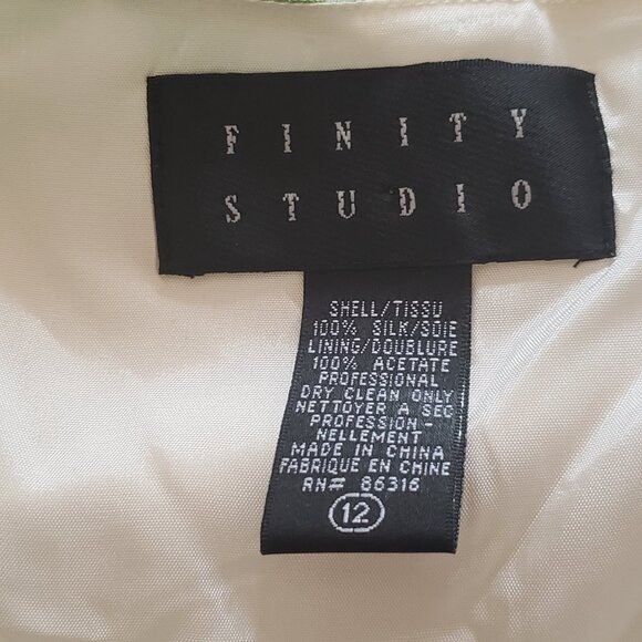 Finity Studio Cream Colored Silk Shell With Green Flowers/Beading - Picture 2 of 6